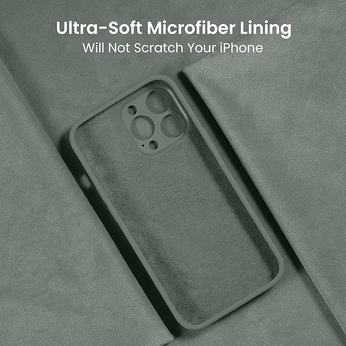 FireNova Designed for iPhone 13 Pro Case, Silicone Upgraded [Camera Protection] Phone Case with [2 Screen Protectors], Soft Anti-Scratch Microfiber Lining Inside, 6.1 inch, Calke Green