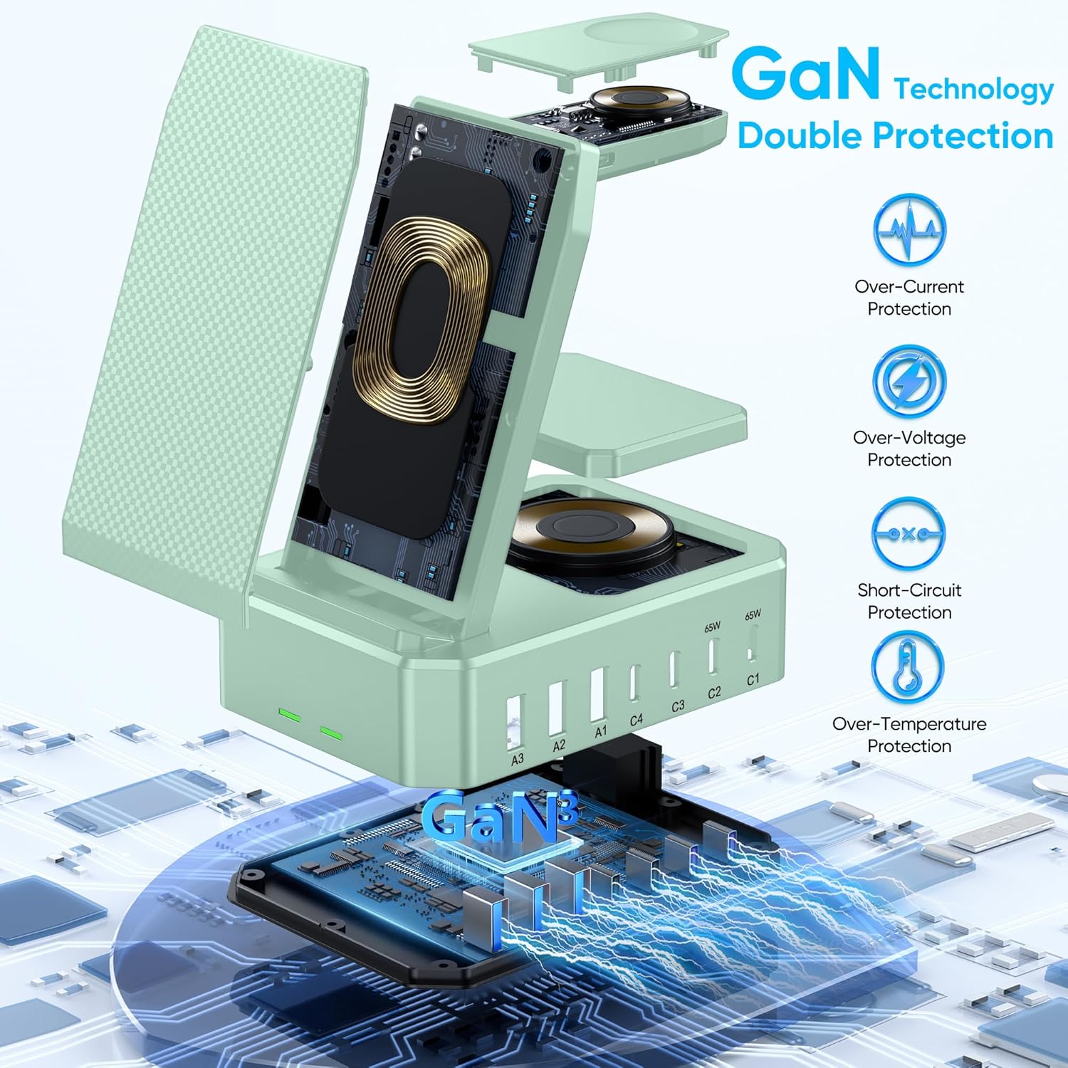 300W Charging Station for Multiple Devices Apple, Zutspzss 10 in 1 Wireless Charger for iPhone 16, GaN III USB C 65W PD Fast Charging Stand Dock for MacBook, Apple Watch&Airpods,Green