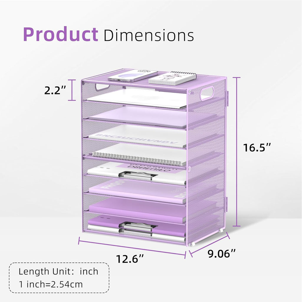 DALTACK 9-Tier Paper Letter Tray Desk Organizer with Handles, Mesh File Holder Organization, Paper Sorter Desk Organizer for Office Home School, Purple