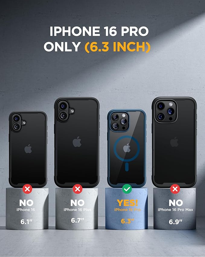 Miracase Magnetic for iPhone 16 Pro Case Full-Body Phone with Built-in Glass Screen Protector, [Compatible with MagSafe] Military Drop Proof 16 Pro Cover Bumper 6.3 inch, Blue