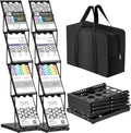 Tatuo 2 Pieces Foldable Magazine Rack Metal Catalog Literature Rack Portable 4 Pockets with Carrying Bag Brochure Stand Literature Display Holder Stand for Exhibition Trade Show