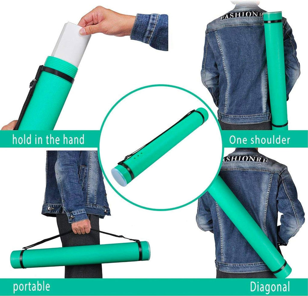 2-Pack Extendable Poster Tubes Expand from 24.5” to 40” with Shoulder Strap | Carry Documents, Blueprints, Drawings and Art | Red and Green Portable Durable Round Storage Cases with Lids and Labels