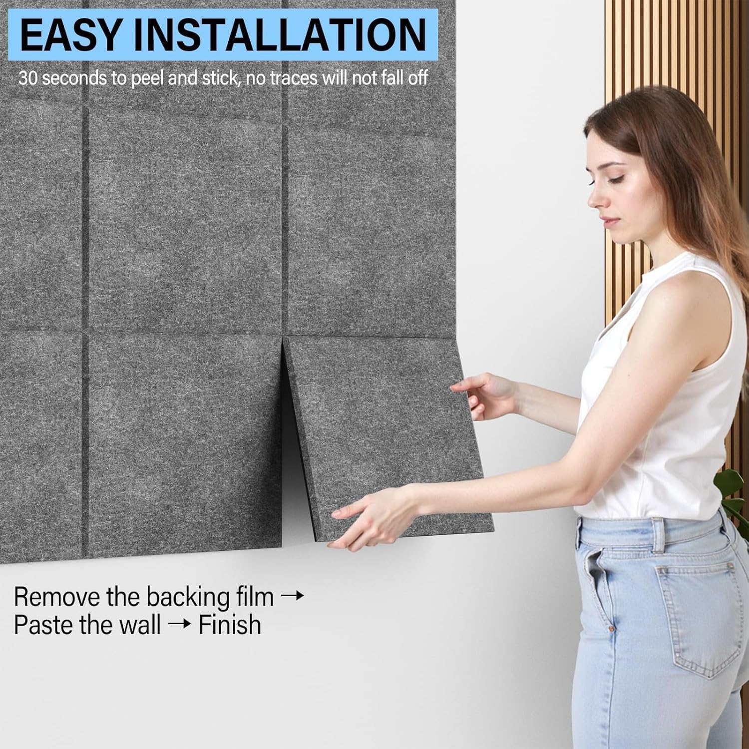 Large Cork Boards for Walls – 48 x 36 Self Adhesive Felt Wall Tiles, Ideal for Office Wall Organizing Bulletin Board, Easy to Install Cork Boards Felt Board