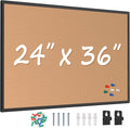 Board2by Cork Board Bulletin Board 24 x 36, Black Aluminium Framed 2 x 3 Corkboard, Office Board for Wall Cork, Large Wall Mounted Notice Pin Board with 16 Push Pins for School, Home & Office