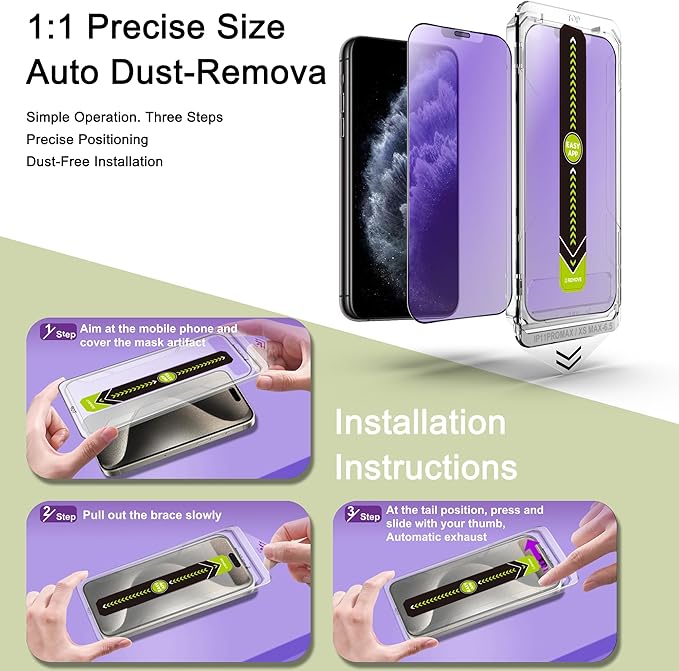 (2-Pack Anti Blue Light Matte Screen Protector for iPhone 11 Pro Max/XS Max (6.5-Inch),9H Tempered Glass,Anti-Glare,Full Coverage,Anti-Fingerprint,Auto Dust Removal,Bubble-Free