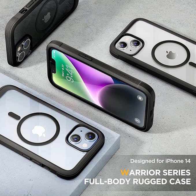 Miracase for iPhone 14 Case 6.1'', [Bubble Free] Full-Body Bumper Phone case with Built-in Full Glass Screen &Lens Protector,No Gap,Compatible with MagSafe,Drop Proof 14 Cover,Black