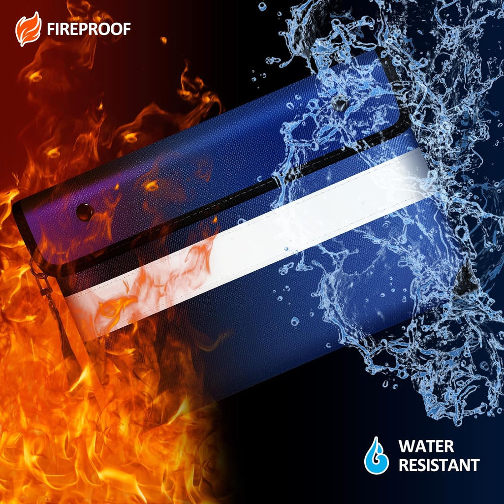 6200℉ Insulated Fireproof Money Bag for Cash,Water Fire Proof Document Pouch with Water-proof Zipper,Heat Resistant File Envelope for Insurance Policies, Bank Statements, and Jewelry (11"x7.7",Blue)