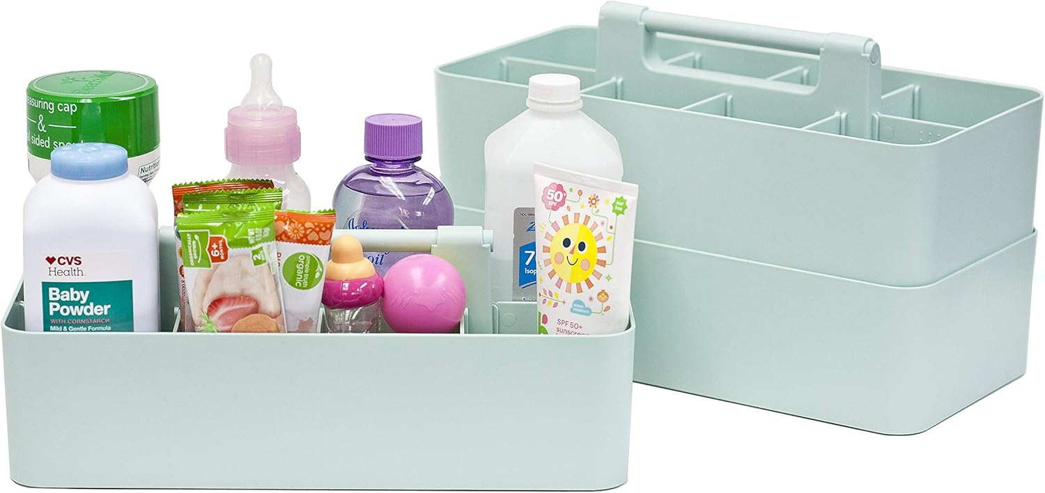 -Large Portable Caddy, DIY Dividers, 8 Compartments, School Office Supplies Home Business Organizer,Portable Basket with Handle Storage Organizer Modern Made in USA (4 PACK, Mint)