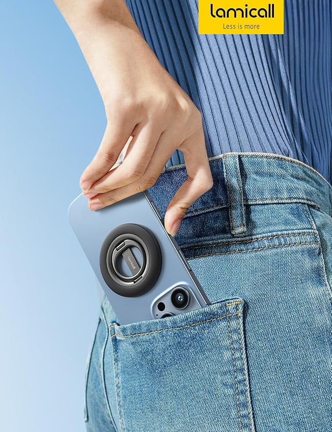 Lamicall 2025 [Stable Dual-Hinge] Magnetic Phone Grip Stand for MagSafe, Finger Ring Holder Phone Kickstand [Super Magnet] 360° Rotation Ring, Mag Safe Accessories for iPhone 16 15 14 Pro Max, Android