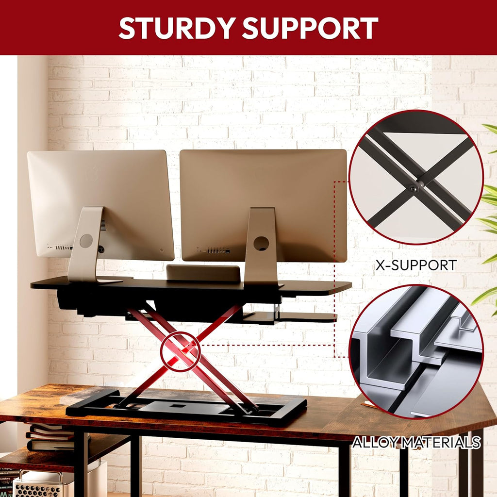 SANODESK 35" Electric Standing Desk Converter,Height Adjustable Riser for Office Home, Monitor and Laptop Workstation with Large Keyboard Tray,Black Color