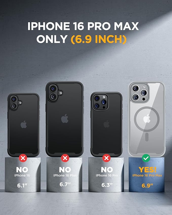 Miracase for iPhone 16 Pro Max Case 6.9'', [Bubble Free] Full-Body Phone case with Built-in Full Glass Screen &Lens Protector,Compatible with MagSafe,Drop Proof 16 Pro Max Cover, Grey