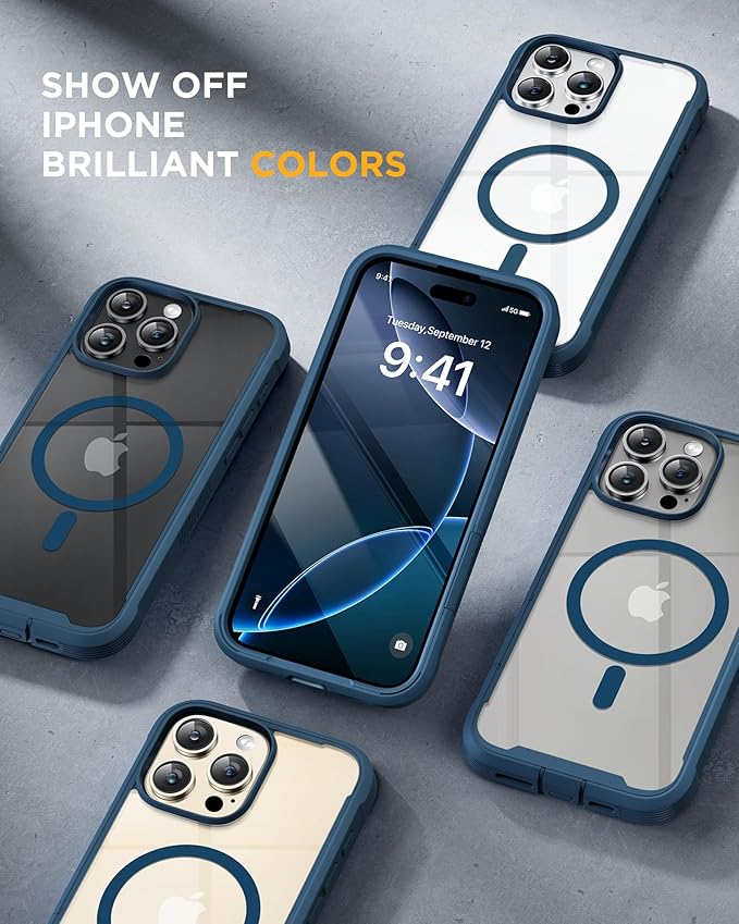 Miracase Magnetic for iPhone 16 Pro Case Full-Body Phone with Built-in Glass Screen Protector, [Compatible with MagSafe] Military Drop Proof 16 Pro Cover Bumper 6.3 inch, Blue