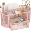 SUPEASY Mesh Desk Organizer, Desk Accessories & Workspace Organizers with Drawers, Pencil Holder for Desk with 9 Compartments for Office Suppliess, 8.6 x 4.3 x 4.1 Inch, Pink