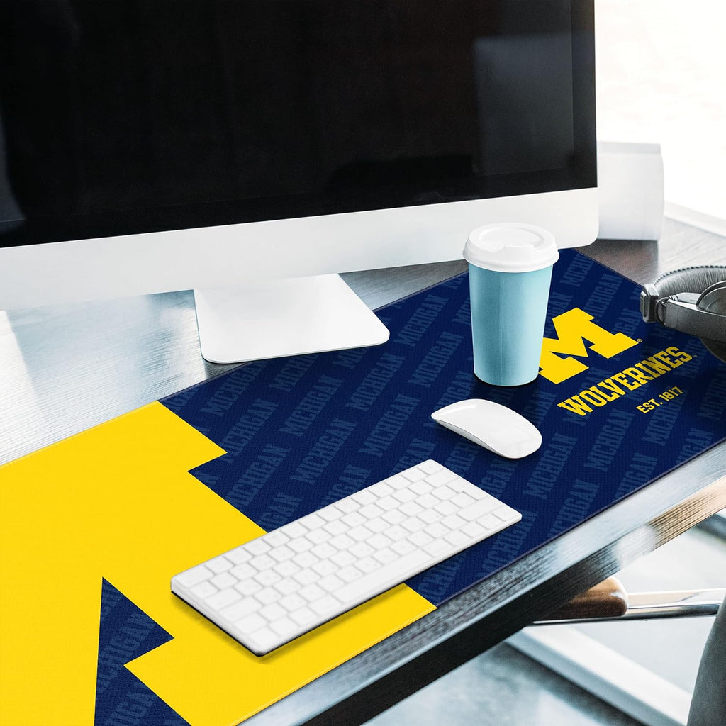 YouTheFan NCAA Michigan Wolverines Logo Series Desk Pad & SOAR NCAA Shockbox LED Wireless Bluetooth Speaker, Michigan Wolverines