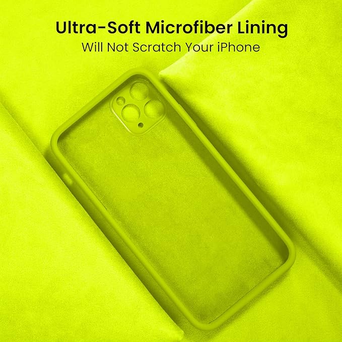 FireNova Designed for iPhone 13 Pro Max Case, Silicone [Camera Protection] Phone Case with [2 Screen Protectors], Soft Anti-Scratch Microfiber Lining Inside, 6.7 inch, Fluorescent Green