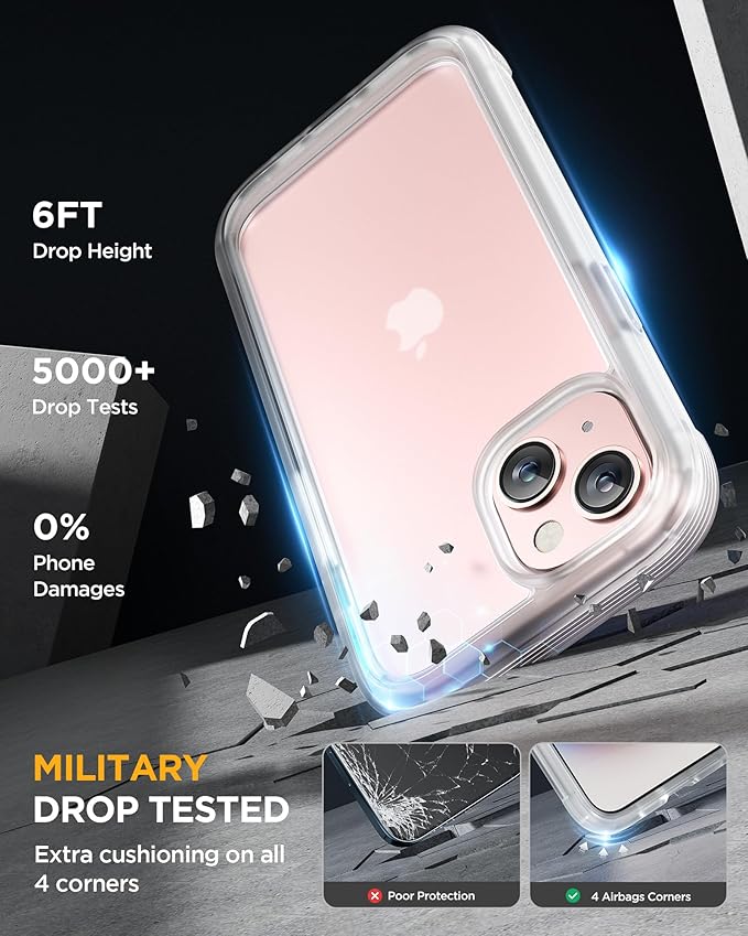 Miracase Glass Series Designed for iPhone 15 Plus Case 6.7',Full-Body Military Drop Proof 15 Plus Phone Case Cover with Built-in 9H Tempered Glass Screen Protector,Frosted Clear