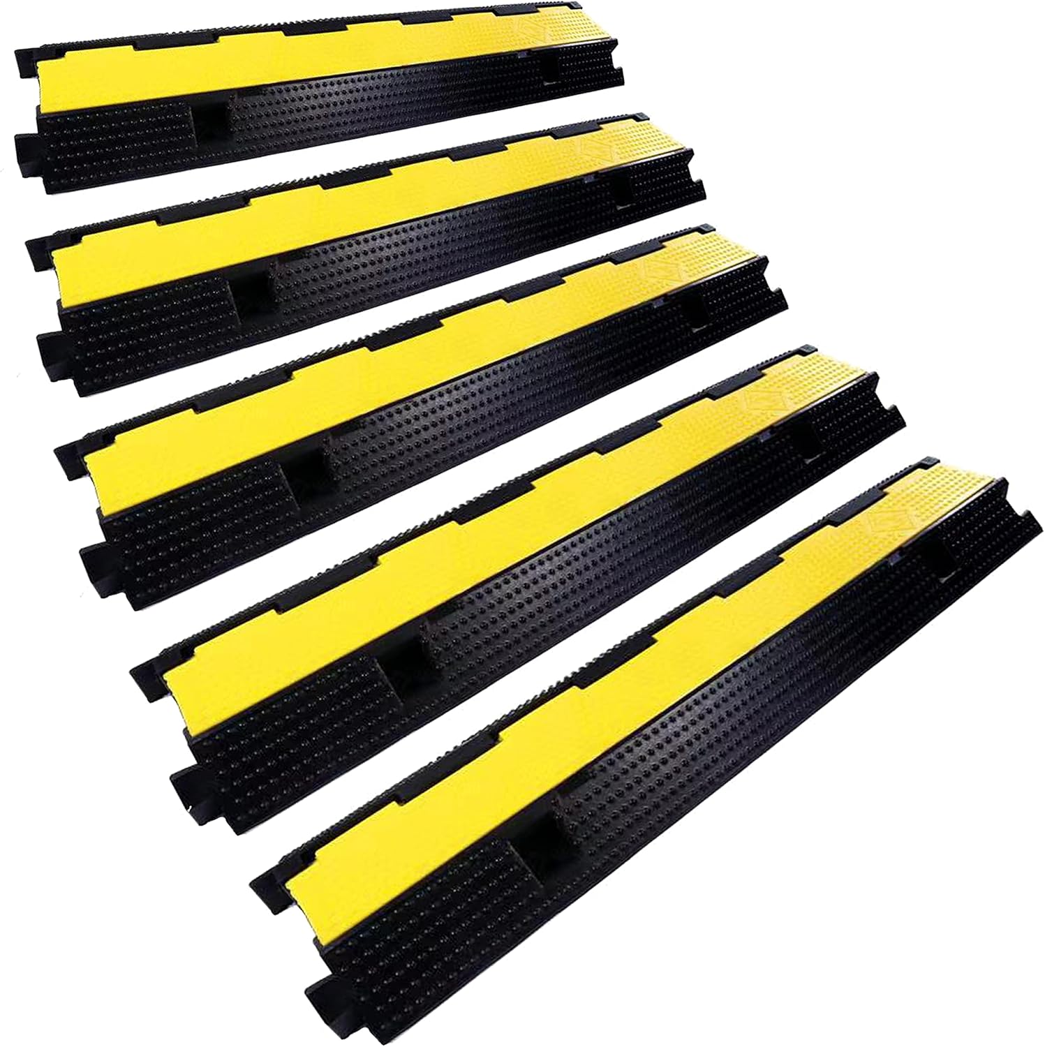Rubber Cable Ramp Cord Cover Cable Protector Ramps Wire Hose Protective 1 Channel 22000Lbs Load Capacity Traffic Speed Bump for Asphalt Concrete Gravel Driveway Indoor Outdoor, 5 Pack