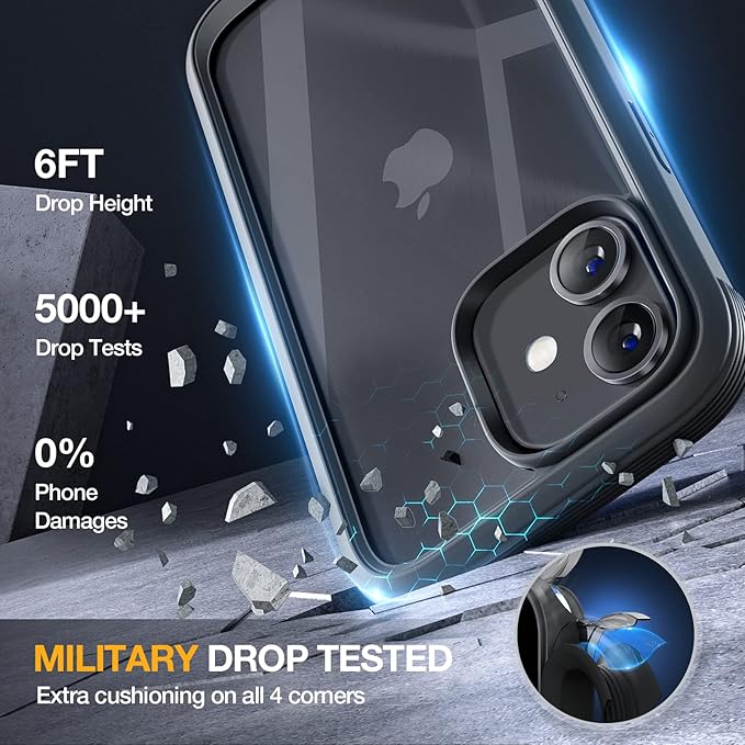 Miracase Glass Series for iPhone 12/12 Pro Case 6.1 inch, Upgraded Full-Body Rugged Phone Bumper Case Cover with Built-in 9H Tempered Glass Screen Protector and Camera Protector, Black