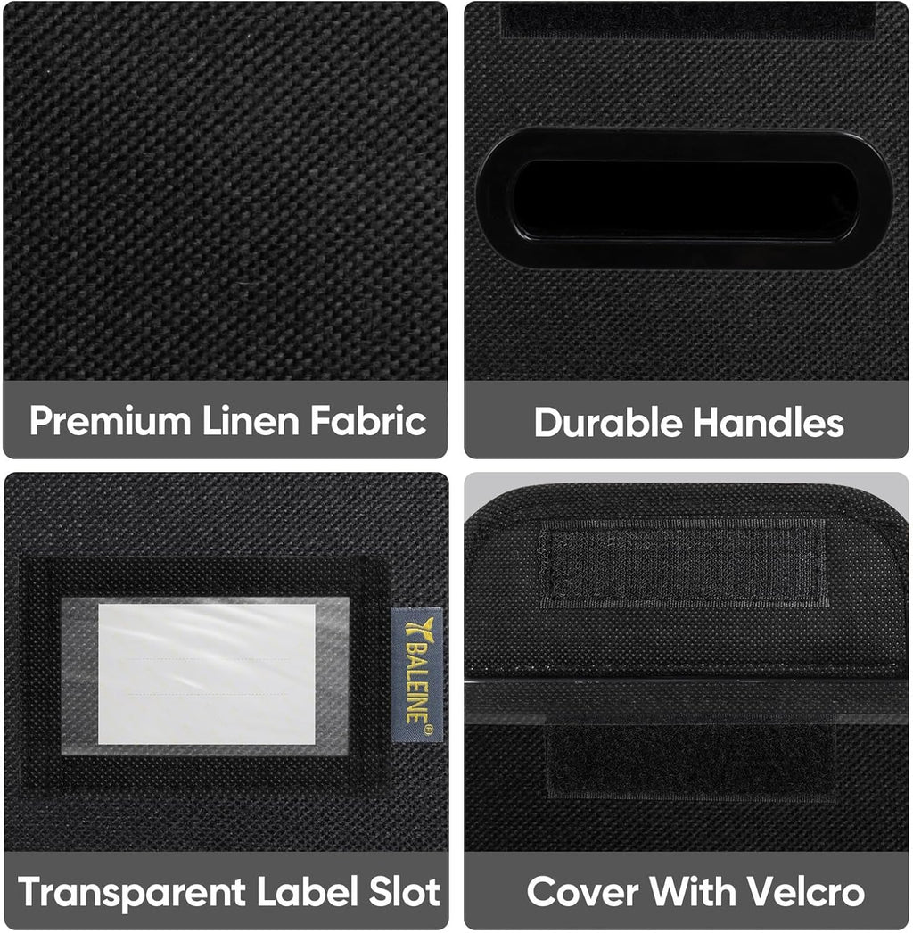 BALEINE File Organizer Box with Lid, Collapsible File Folder Organizer with Plastic Slide, Hanging File Folder Box for Office Document Storage (2 Pack, Black, S)