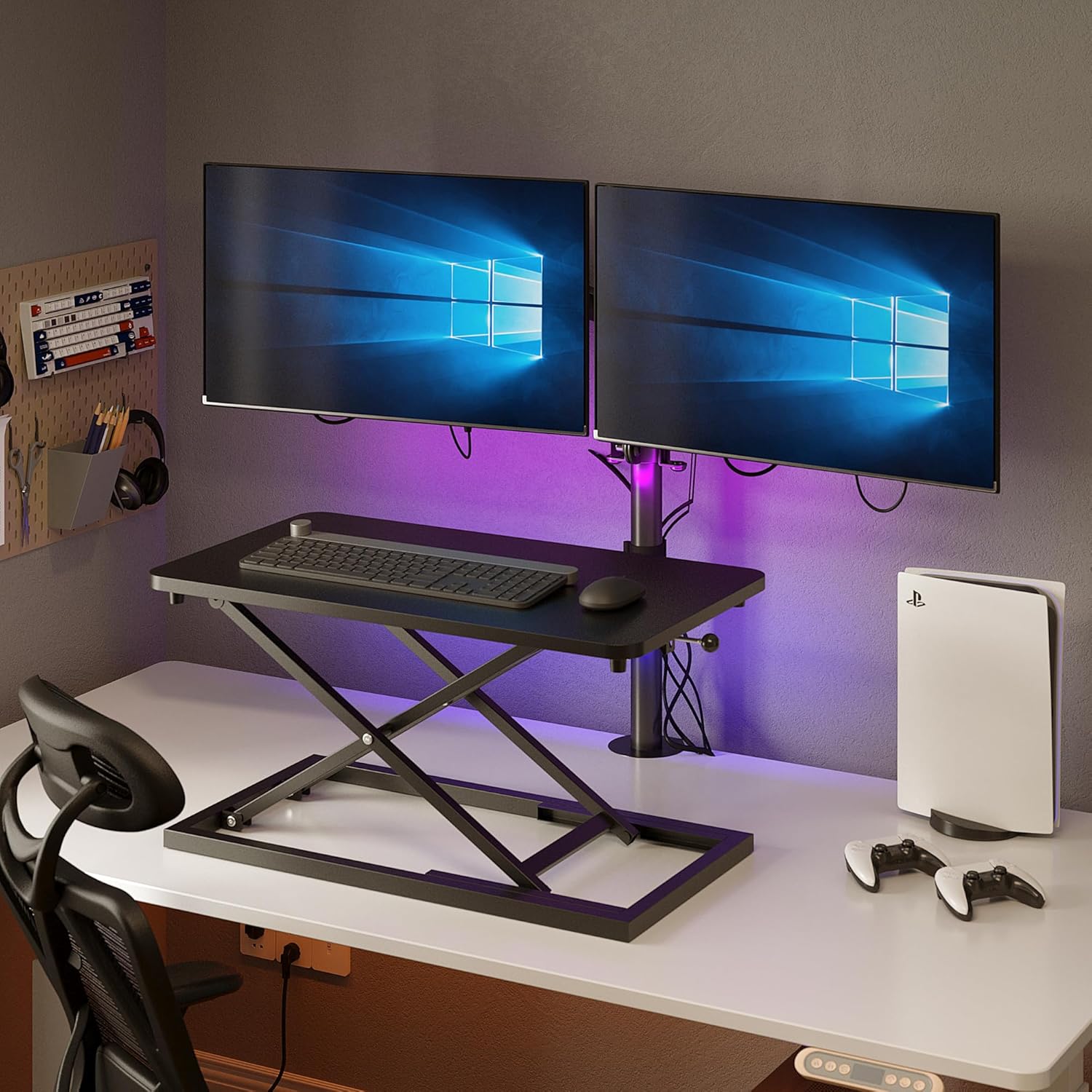 Decoholic Single 24 inch Scissors Lift Keyboard and Mouse Riser, Height Adjustable Standing Desk Converter for Ergonomic Sit Stand Workstations，suitable to hold large/small items (24inch, Black)