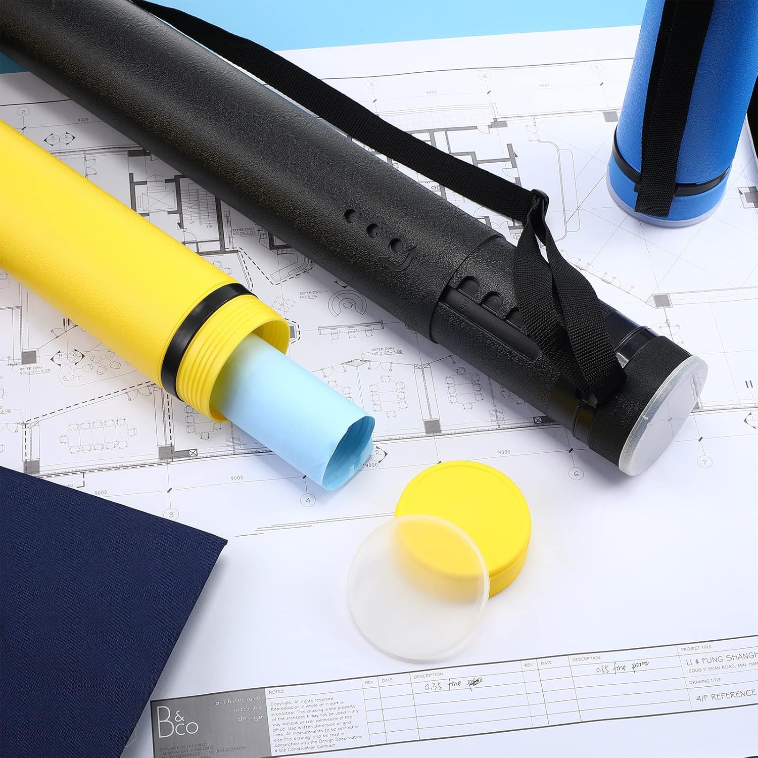 3 Pcs Extendable Poster Tubes Plastic Poster Document Storage Tube with Carrying Strap 24-40 Inch Expanding Blueprint Holder Telescoping Tube with Cap Waterproof Art Poster Tubes (Yellow, Blue, Black)