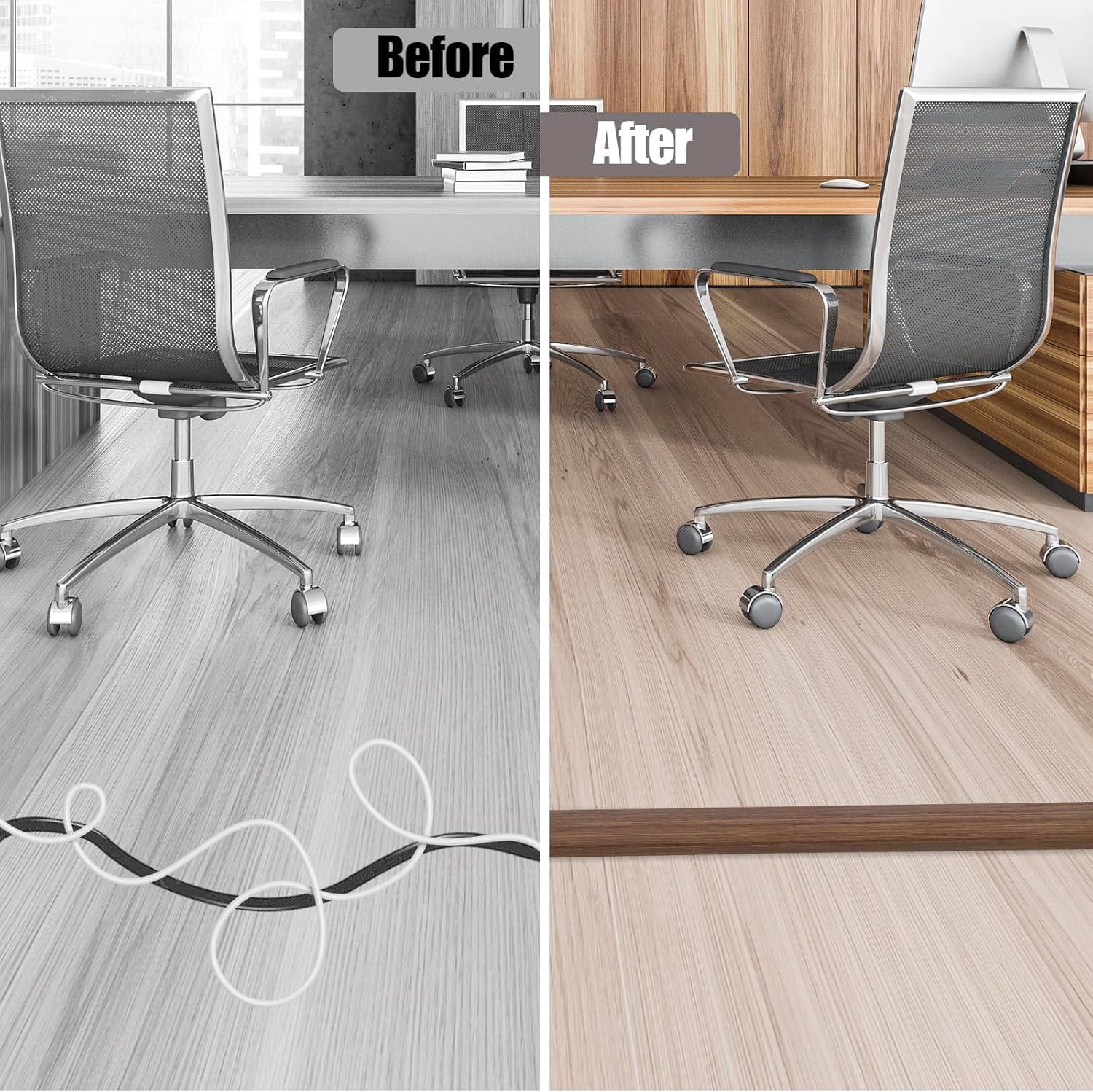 Floor Cord Cover Cable Cavity Self Adhesive Cord Hider Floor 10FT Floor Cable Management Power Cord Protector Floor Electric Cord Covers for Offices, Gym, Exhibitions (Misty Brown Wood, 0.78" x 10')