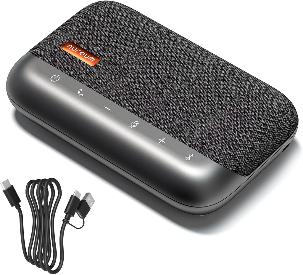 NUROUM A05B Bluetooth Conference Speaker and Microphone, Portable Wireless Speakerphone with Noise Canceling Mic, 16ft Voice Picked Up Computer Speaker for Desktop PC/Laptop/Office/Business Trips
