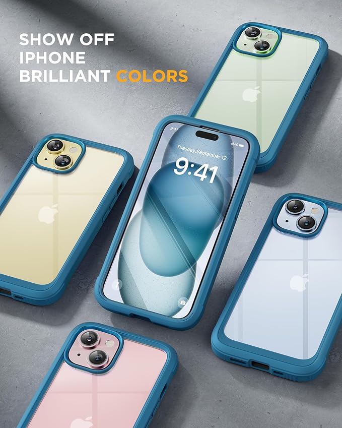 Miracase Glass Series Designed for iPhone 15 Plus Case 6.7'[only for 15 Plus] Phone Case Cover with Built-in 9H Tempered Glass Screen Protector,Blue