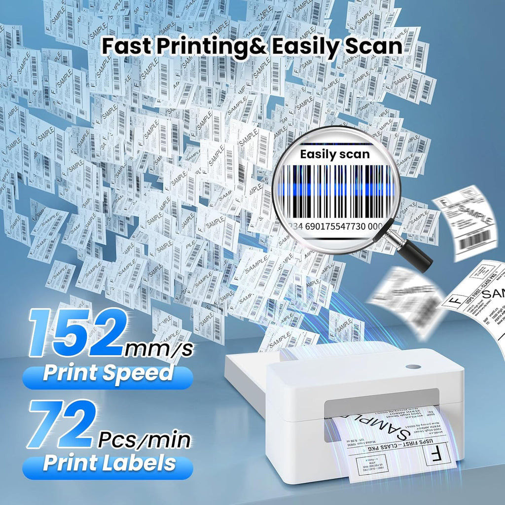 vretti Bluetooth Shipping Label Printer - 4x6 Thermal Printer for Shipping Packages and Small Businesses, Label Printer Supports Android/iPhone/Windows, Compatible with Shopify, Ebay, USPS, Amazon