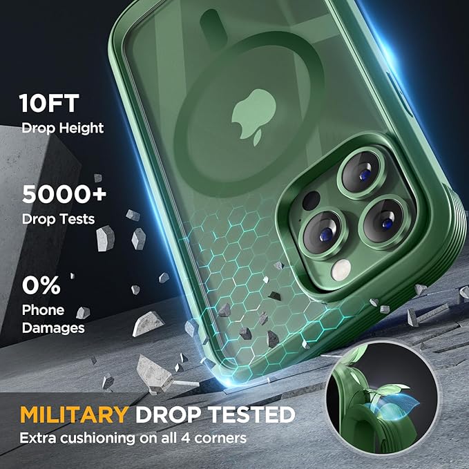 Miracase Magnetic Glass for iPhone 13 Pro Case,Compatible with MagSafe,Full-Body Bumper with Shockproof Military-Grade,Built-in 9H Tempered Glass Screen Protector for iPhone 13 Pro,Acacia Green