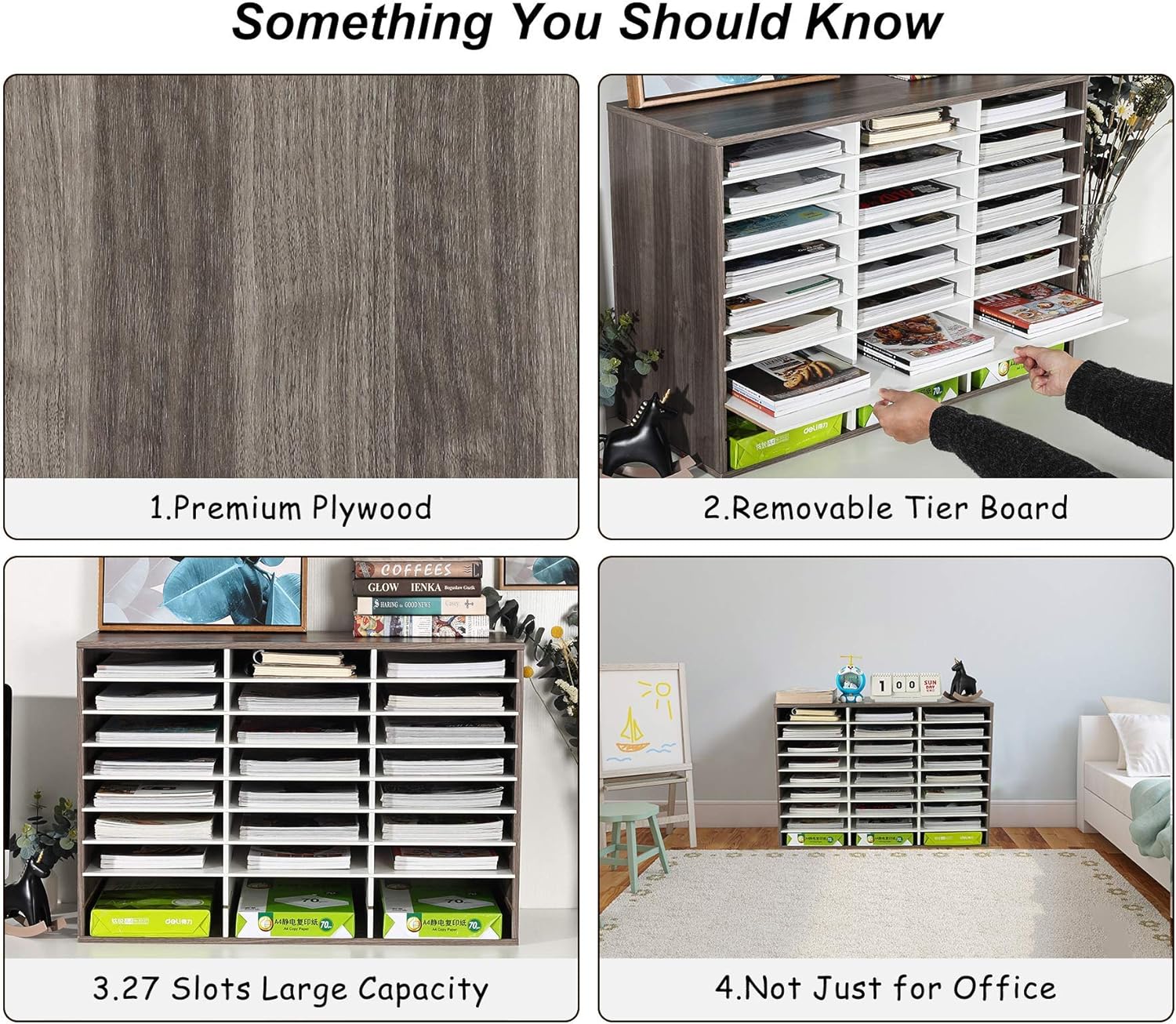 TQVAI Wood Adjustable Literature Organizer Desktop File Sorter Mail Center Paper Storage Cabinet Home & Office Mailbox School Classroom Keepers, 27 Slots Compartments, Retro Grey/White