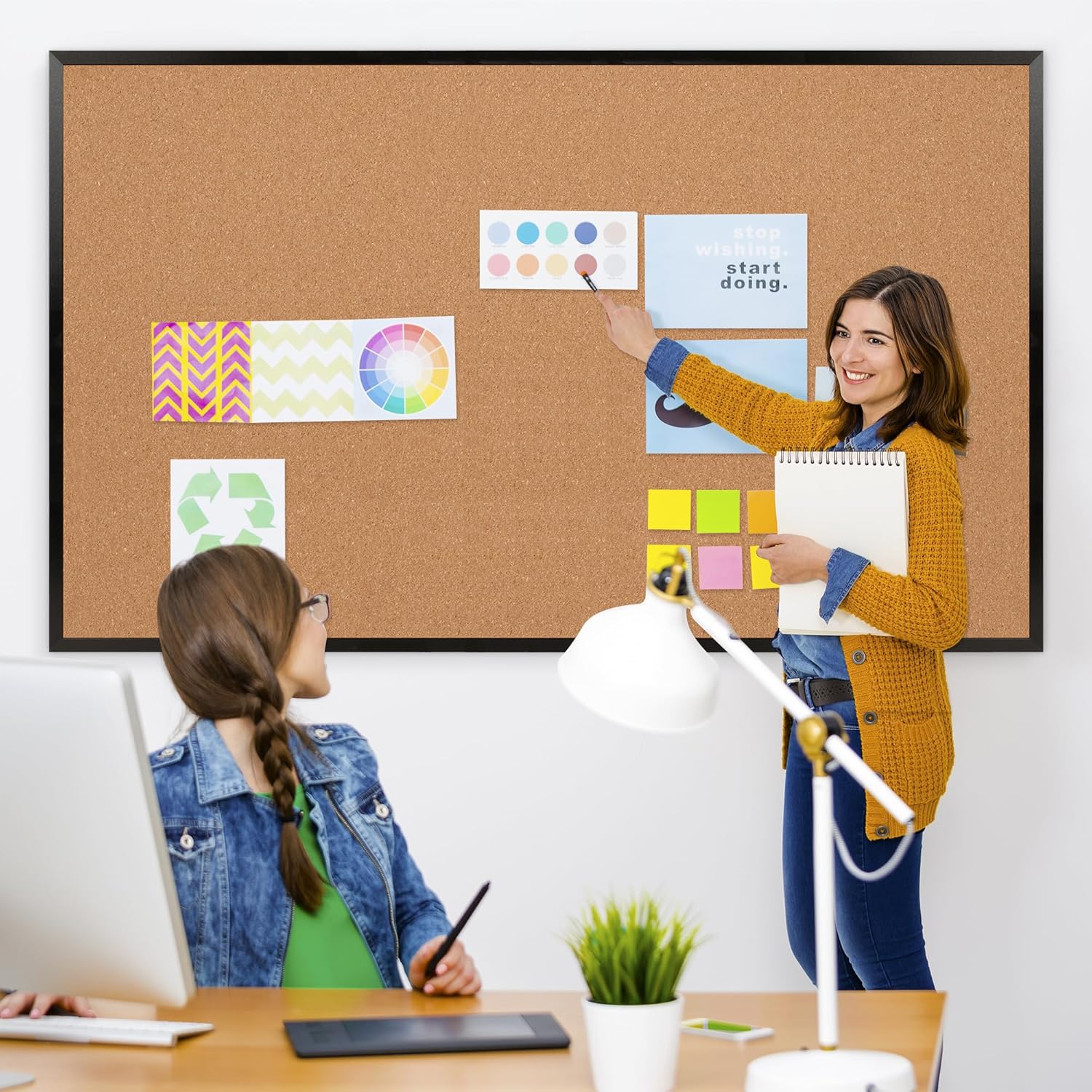 Board2by Extra Large Cork Bulletin Board 72" X 48", Black Wood Framed 6'x4' Corkboard for Wall, Wall Mounted Notice Pin Board with 18 Push Pins for School, Home & Office