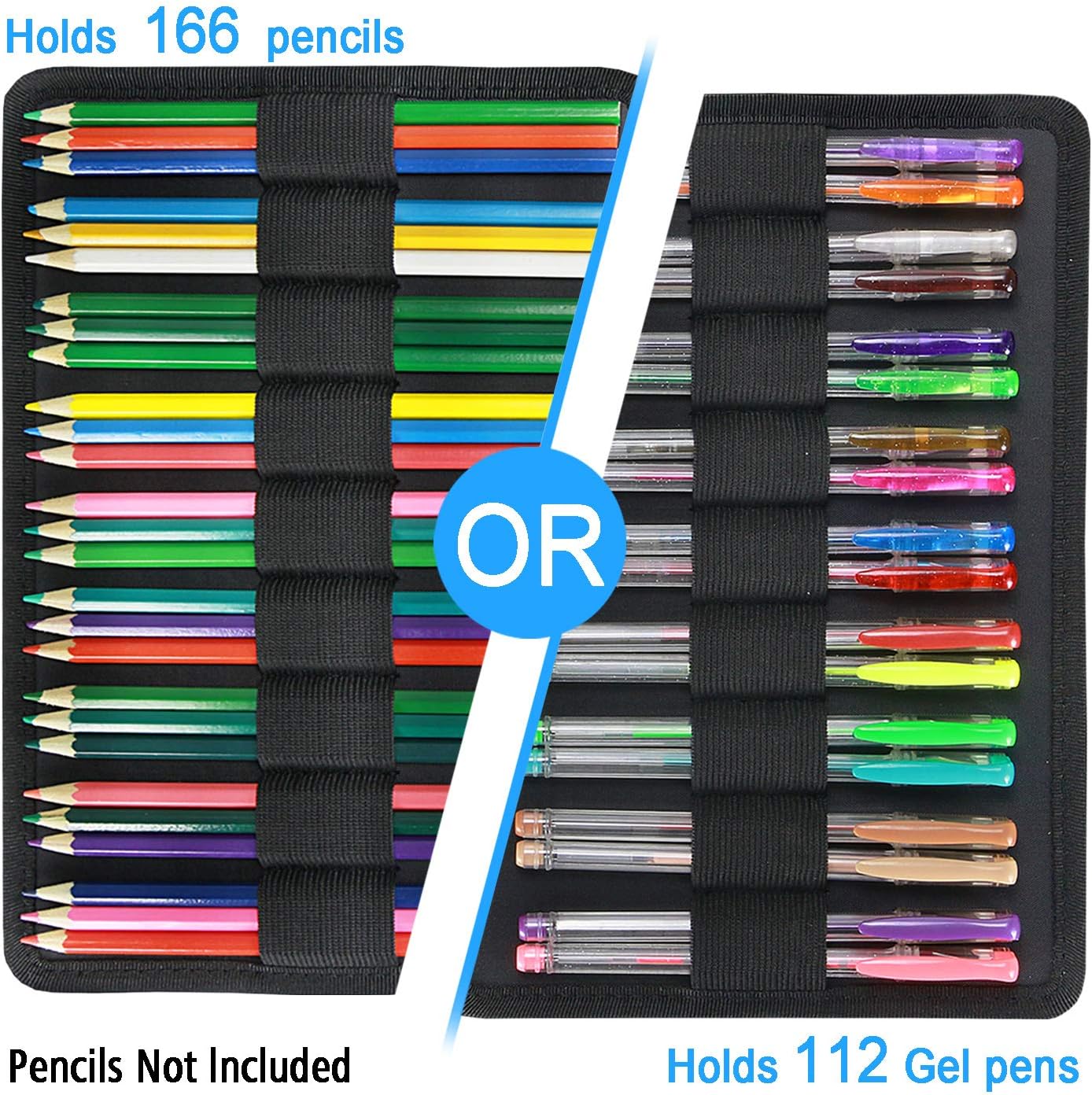 YOUSHARES 166 Slots Colored Pencil Case, 110 Slots Gel Pens fo Coloring Case Organizer, Handy Multilayer Color Pencil Holder for Glitter Gel Pens, Refills, Colored Pencils for Adults & Artist (Black)