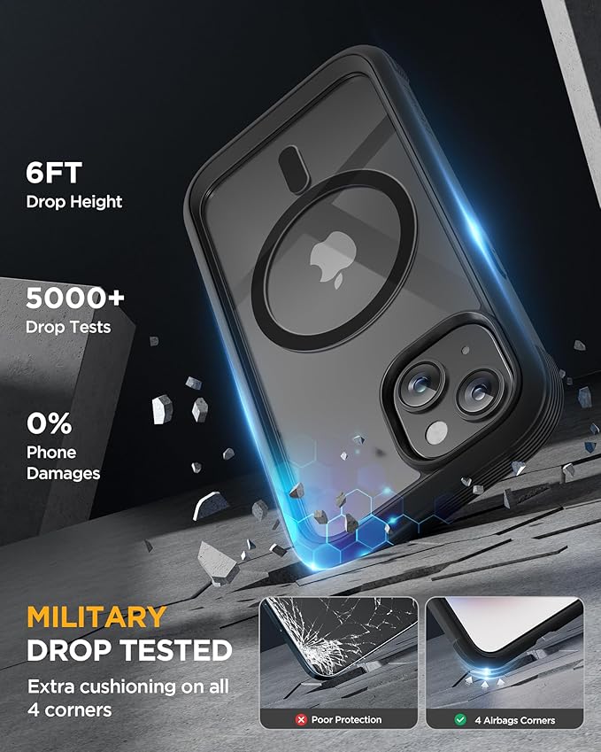 Miracase Glass Series for iPhone 15 Case [Compatible with MagSafe] Full-Body Magnetic Bumper Case with Built-in 9H Tempered Glass Anti-Fingerprint Screen Protector + Camera Lens Protector, Black