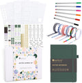 &And Per Se Dotted Journal Notebook Set, A5 Hardcover Dotted Journal (Green), 6 Fineliner Pens, 8 Sticker, 5 Stencil Sheets & 6 Washi Tapes, Journaling Supplies for Planner Schedule