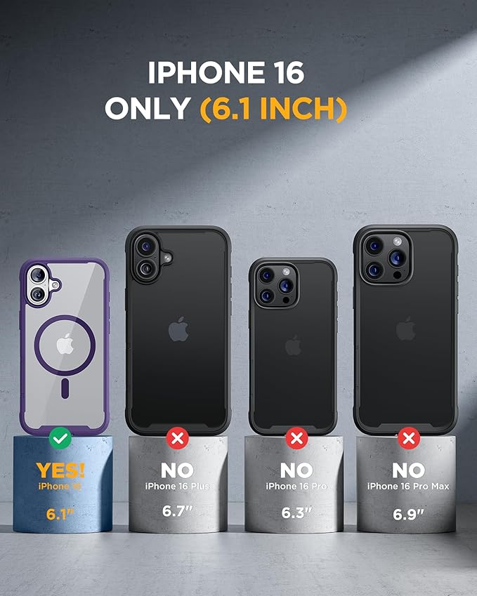 Miracase for iPhone 16 Case 6.1'', [Bubble Free] Full-Body Bumper Phone case with Built-in Full Glass Screen &Lens Protector,No Gap,Compatible with MagSafe,Drop Proof 16 Cover,Purple