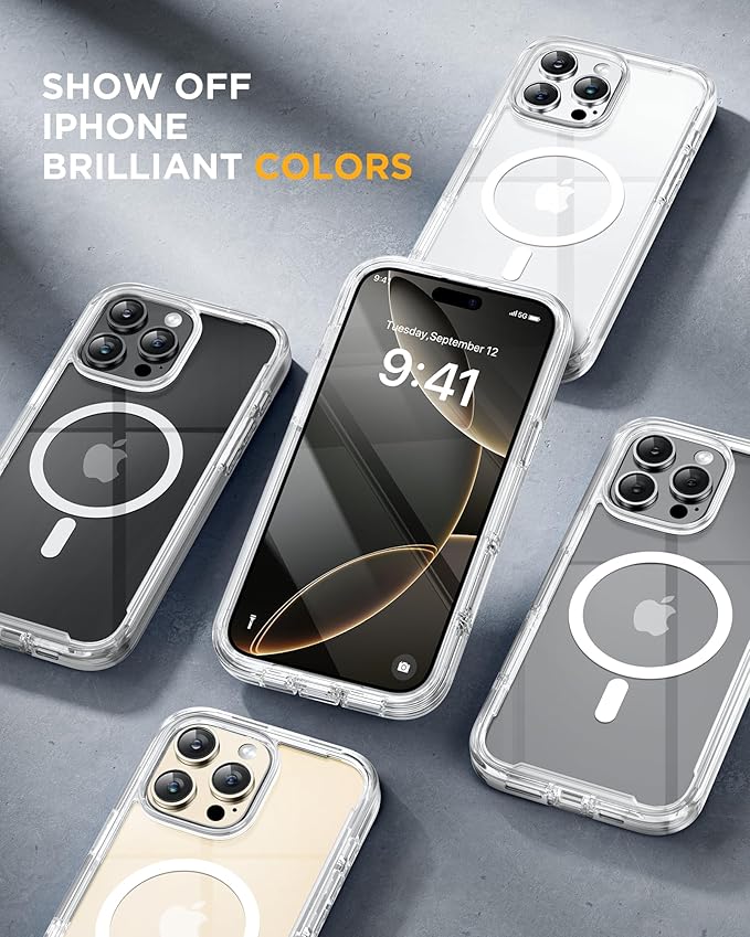 Miracase Magnetic for iPhone 16 Pro Case Full-Body Phone with Built-in Glass Screen Protector, [Compatible with MagSafe] Military Drop Proof 16 Pro Cover Bumper 6.3 inch, Clear