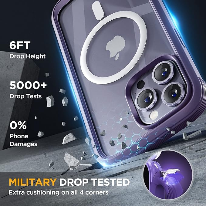 Miracase Magnetic for iPhone 14 Pro Case 6.1 inch, (Compatible with MagSafe) Upgrade Full-Body Clear Phone Bumper Case with Built-in 9H Tempered Glass Screen Protector, Magnetic Purple