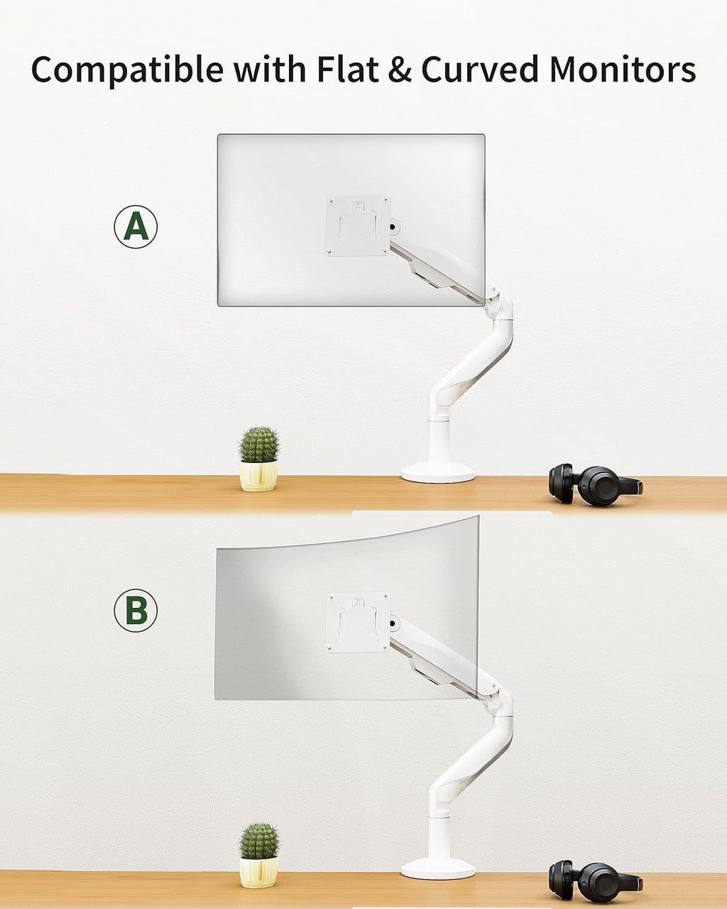 Ultrawide Single Monitor Mount, Adjustable Gas Spring Monitor Arm for 17 to 49 inch Screens, 75/100 Vesa Mount with C-Clamp and Grommet Base, White