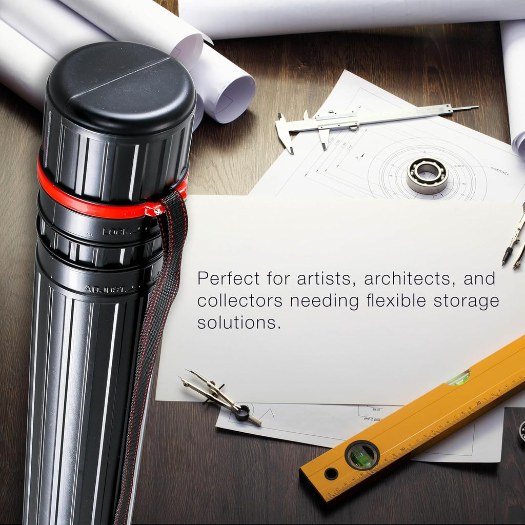 U.S. Art Supply Poster Tube - Telescoping Adjustable 25" to 42" - Durable 3-1/4" Diameter Storage Tube - Art Poster Carrier Holder & Blueprint Storage Drafting Tube Travel & Protection