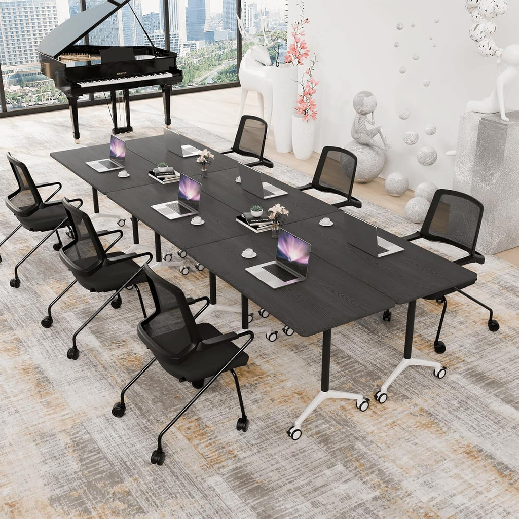 Conference Room Table with Flip-Top Design for Dynamic Meetings, Business Table Computer Desk with Heavy-Duty Frame,Foldable Seminar Meeting Tables for Home Office (4, F, 55.1IN)