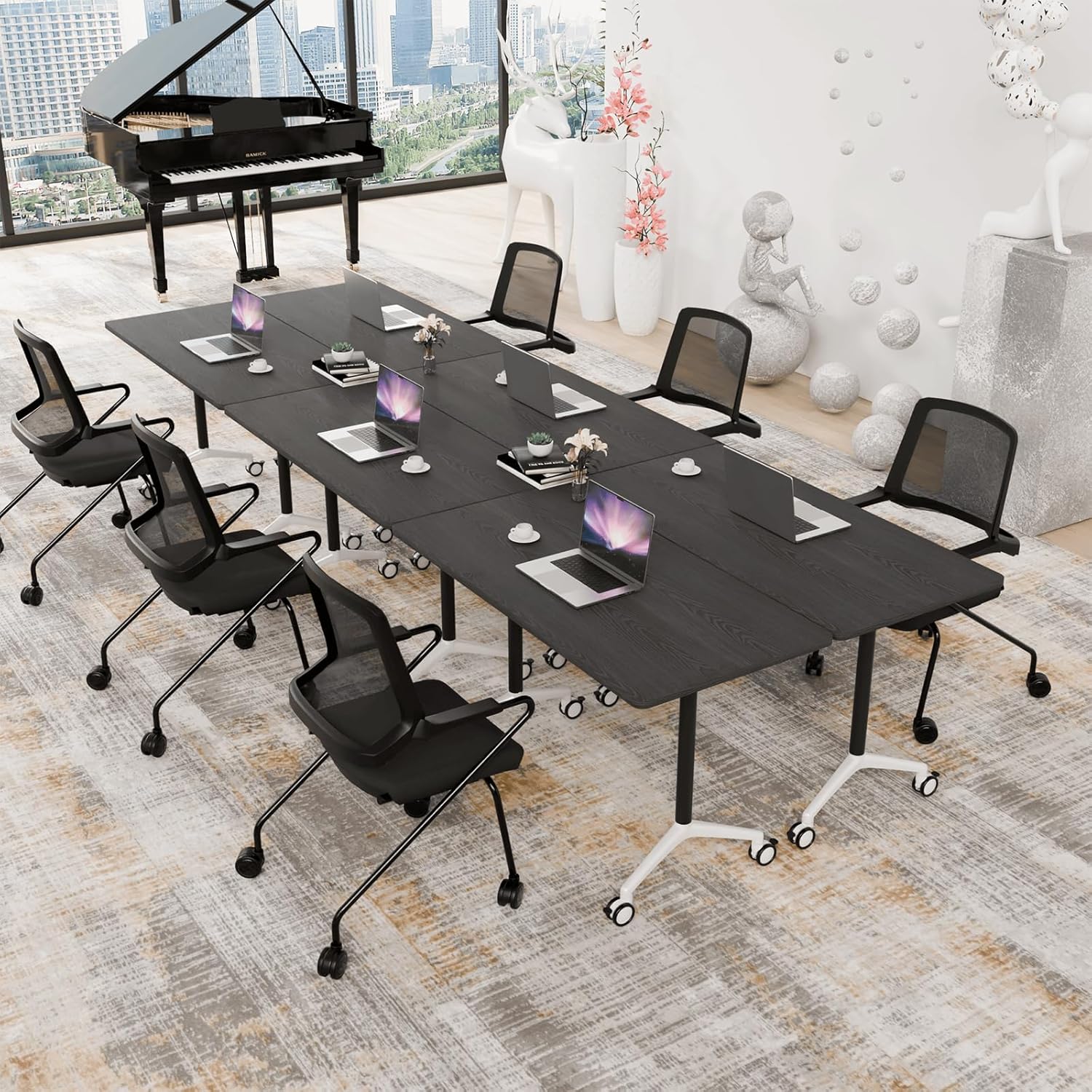 Conference Room Table with Flip-Top Design for Dynamic Meetings, Business Table Computer Desk with Heavy-Duty Frame,Foldable Seminar Meeting Tables for Home Office (2, F, 55.1IN)