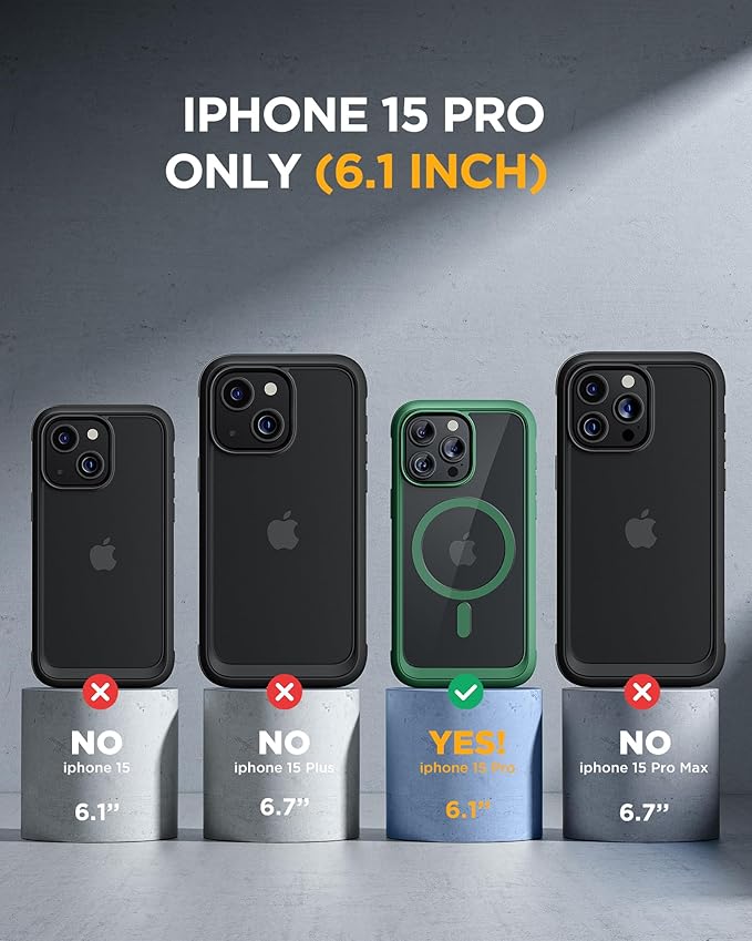 Miracase Magnetic for iPhone 15 Pro Case [Compatible with MagSafe] Full-Body Bumper Phone case with Built-in Glass Screen Protector& Camera Protector, Military Drop Proof 15 Pro Cover, Magnetic Green