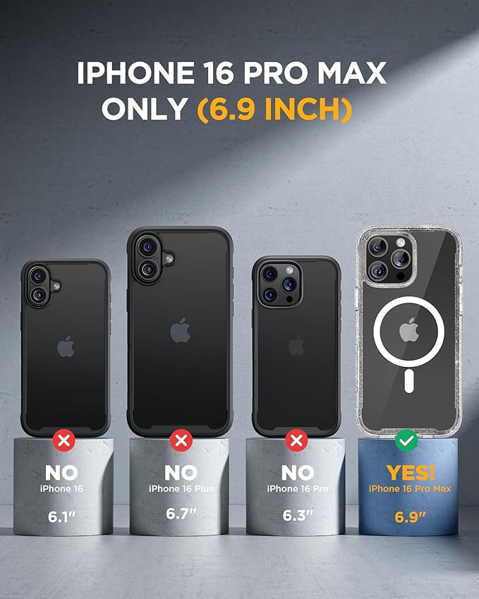 Miracase for iPhone 16 Pro Max Case 6.9'', [Bubble Free] Full-Body Bumper Phone case with Built-in Full Glass Screen &Lens Protector,Compatible with MagSafe,Drop Proof 16 Pro Max Cover,Clear Glitter