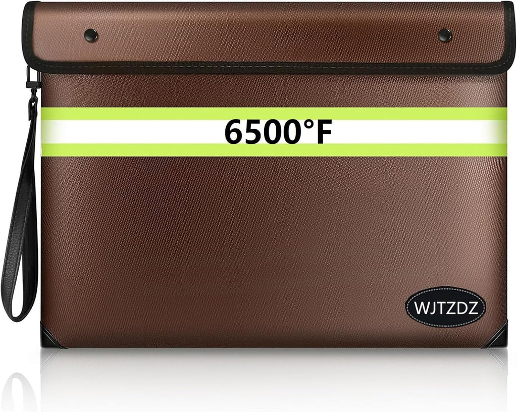 6500°F Fireproof Document Bag,Upgraded Fireproof Money Bag with Waterproof Zipper,10 Layers Heat Insulated Materials/Reflective Strip with Handle for Important Documents（Not Fit A4 Files）