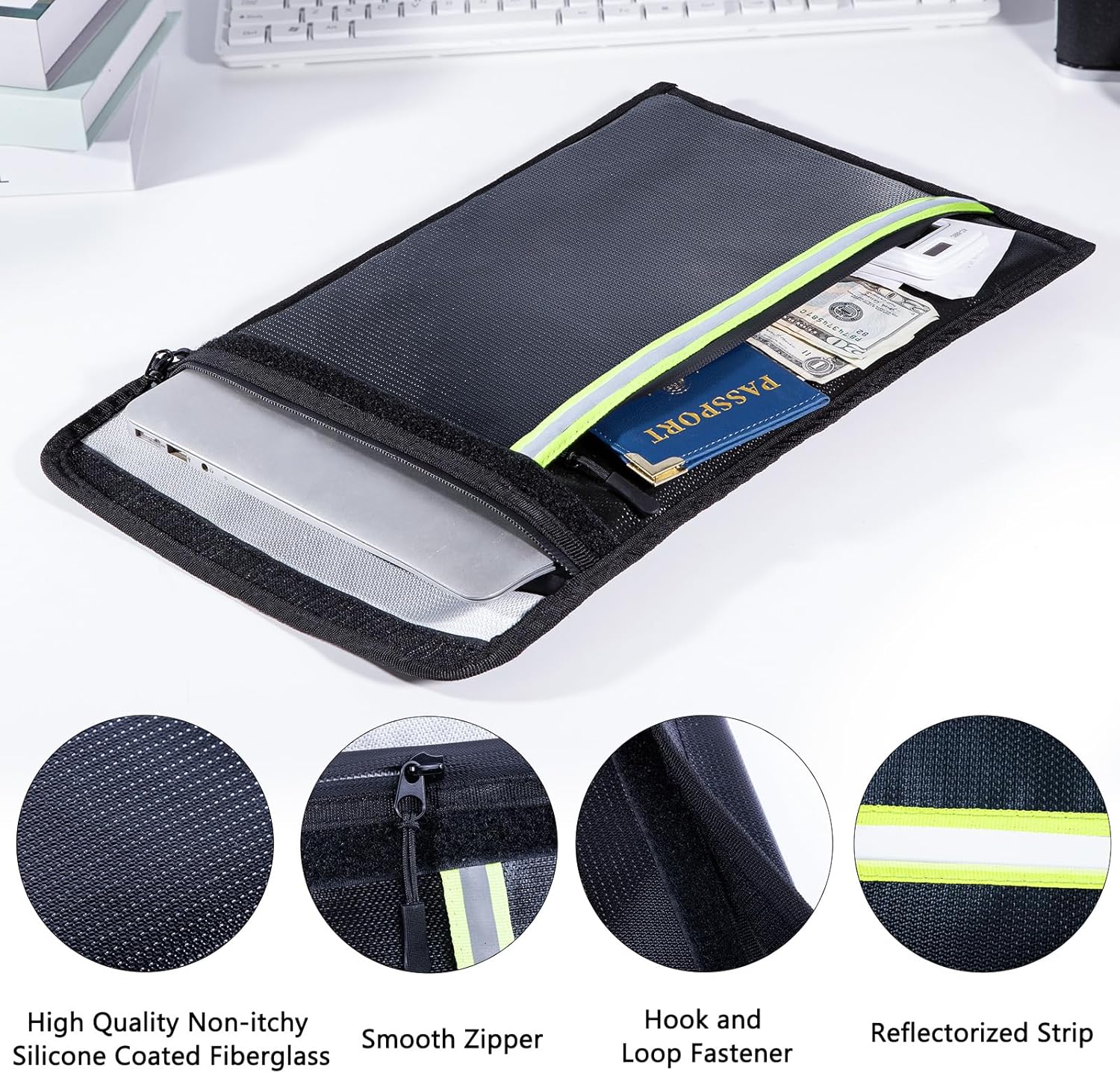 Fireproof Document Bag 3 Pack (15"x11", 13"x10", 10"x8") – Fireproof & Waterproof Money Bags with Zipper & Reflective Strip | Document Holder for Cash, Passports, Birth & Marriage Certificates