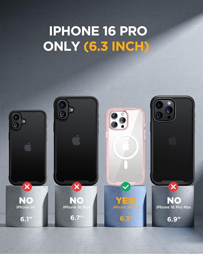 Miracase for iPhone 16 Pro Case Full-Body Phone with Built-in Glass Screen Protector, [Compatible with MagSafe] Military Drop Proof 16 Pro Cover Bumper 6.3 inch, Clear Pink