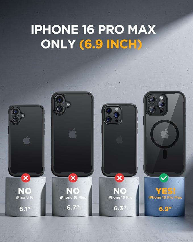 Miracase Magnetic for iPhone 16 Pro Max Case 6.9'' [Compatible with MagSafe] Full-Body Phone case with Built-in Glass Screen Protector& Camera Protector,Drop Proof 16 Pro Max Cover,Black