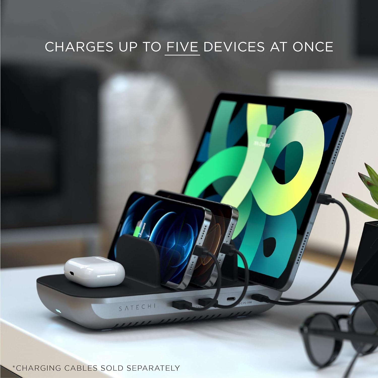 Satechi Multi Device Charging Station with Wireless Charging - for iPad Air/Pro M4/M3/M2/M1, MacBook Air/Pro M4/M3/M2/M1, iPhone 17 to 12 Series, AirPods, AirPods Pro, Apple Watch, and More