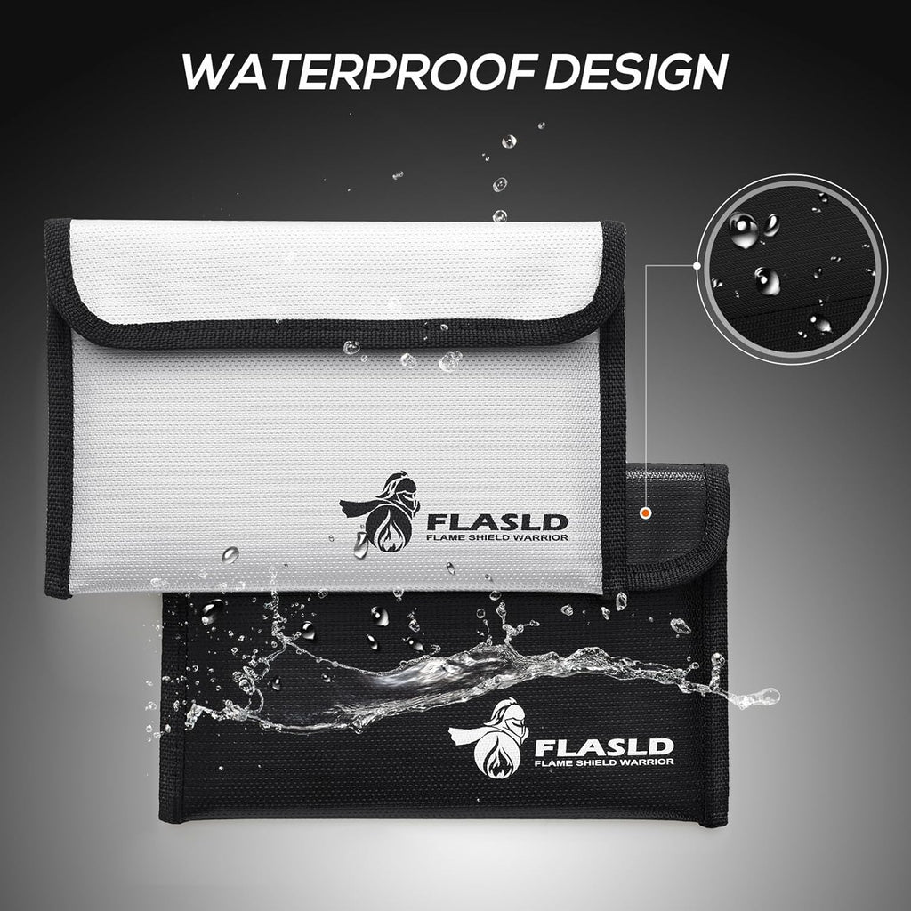 FLASLD Fireproof Money Bags, Fireproof Wallet Pouch, Small Safe Bag for Cash, Valuables & Passport, with Silicone Coating & Zipper Closure (2-Pack Money Bag-8x5”)